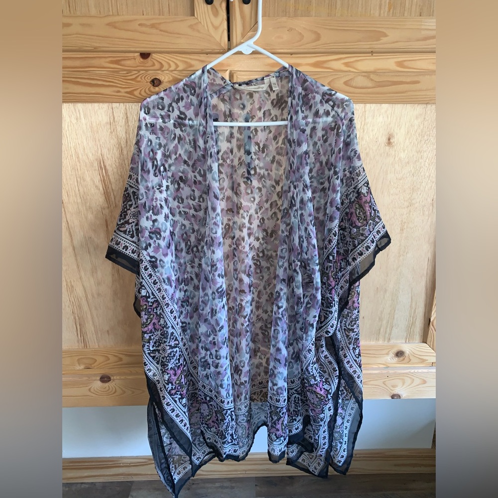 Soft surroundings purple printed shear boho hippy kimono size OS